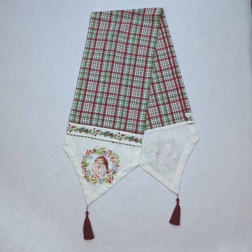 Kay Dee Designs‎ Table Runner Red Green Plaid Christmas Santa Tassels